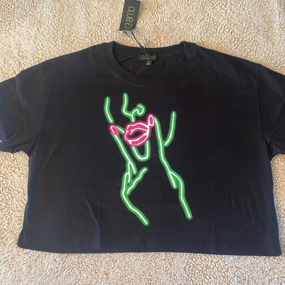 Club Exx x dolls kill- Neon lips Crop top, SIZE: M - Picture 2 of 4